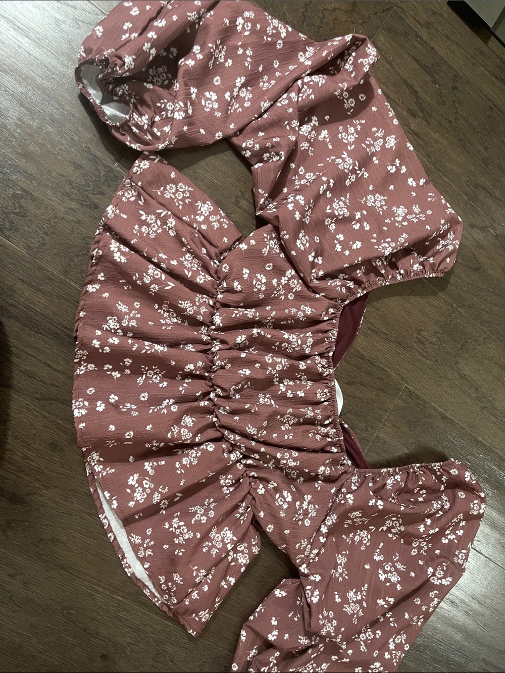 Altar'd State Mauve Brown Floral Ruched Peplum Blouse - Picture 3 of 10